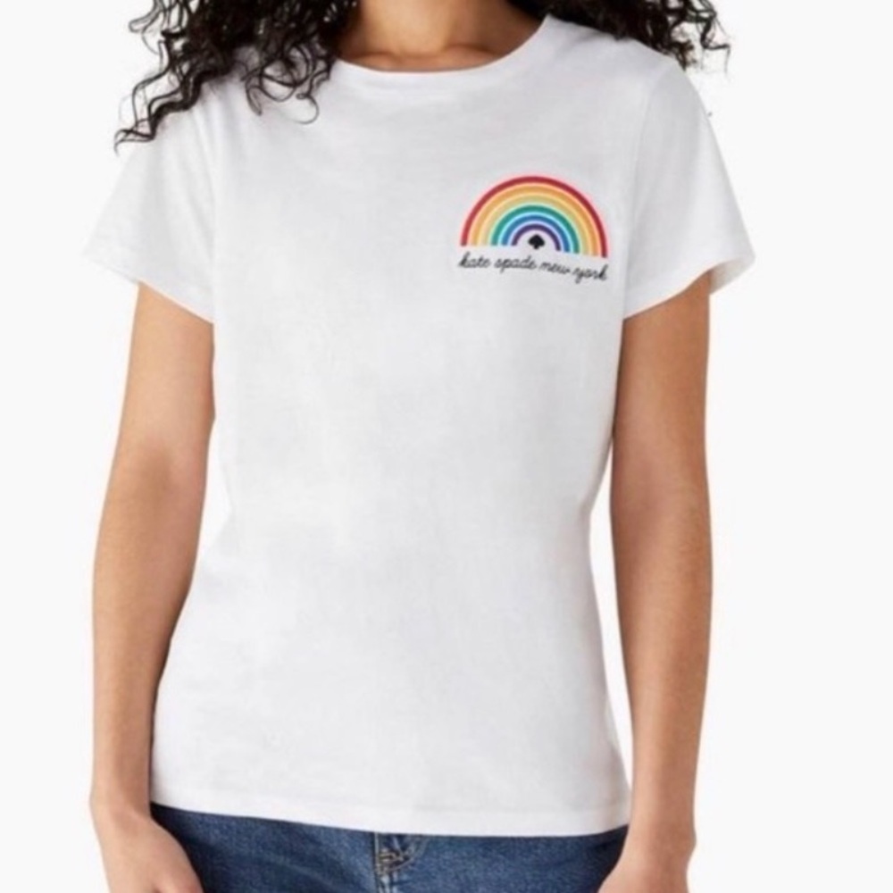 Kate Spade Rainbow Tee XXL Pride Graphic T Shirt Women White Embroidered